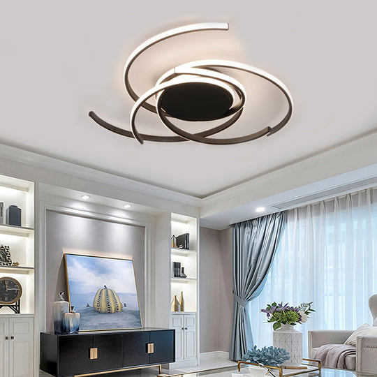 Contemporary 22/29.5 Wide Twisted Flush Mount Light - Led Acrylic Ceiling Lamp White/Black