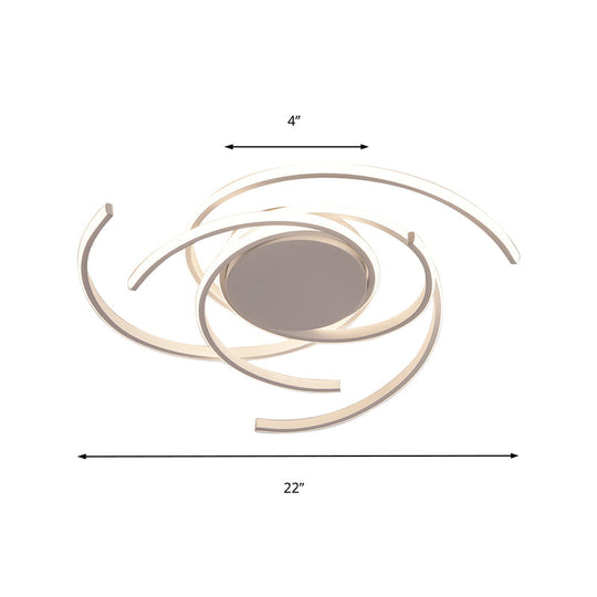 Contemporary 22/29.5 Wide Twisted Flush Mount Light - Led Acrylic Ceiling Lamp White/Black