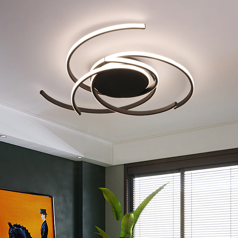 Contemporary 22’/29.5’ Wide Twisted Flush Mount Light - Led Acrylic Ceiling Lamp White/Black