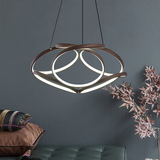 Modern Acrylic Coffee Led Chandelier Light - Seamlessly Curved Suspension For Living Room Brown