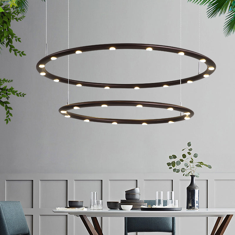 Modern Acrylic 1/2-Tier Led Ring Chandelier Light In Black/White For Bedroom: Warm/White Lighting