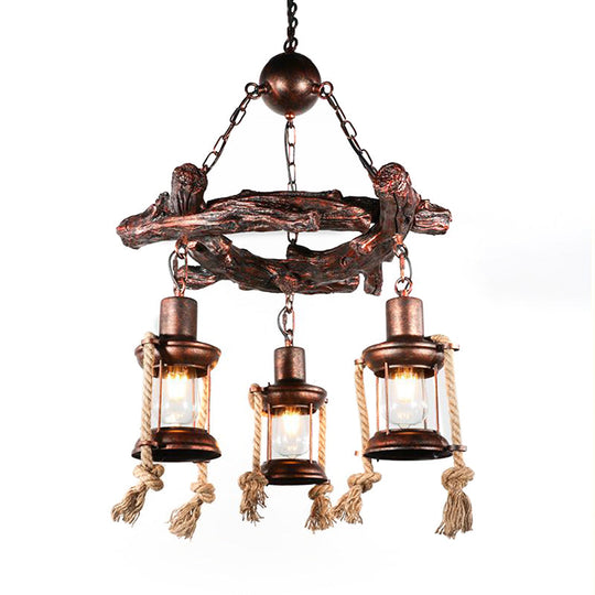 Clear Glass Vintage Style Kerosene Chandelier - 3/7-Light Bronze Pendant For Dining Room Lighting