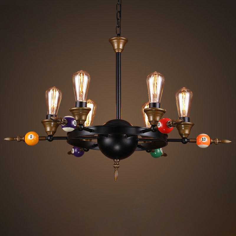 Industrial Metal Chandelier With Exposed Bulb - 4/6 Light Pendant Lighting For Dining Room In Black