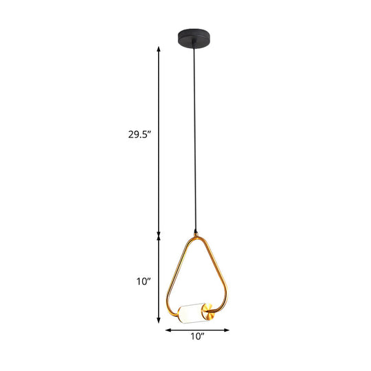 Minimalistic Led Pendant Light With White Glass Cylinder Shade - Brass Triangle/Round/Square Ceiling