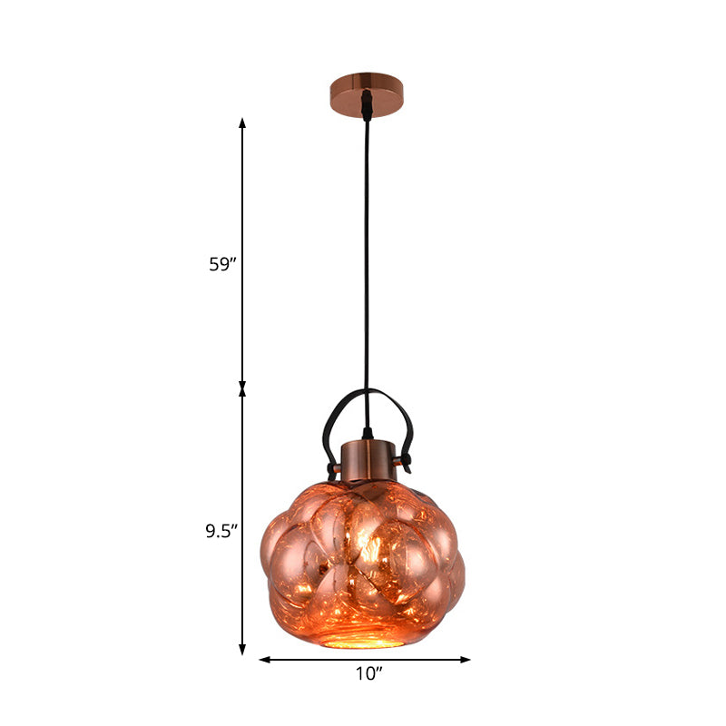 Modern Hand Blown Glass Pendant Light - Global 1-Light Ceiling Lamp For Dining Room Chrome/Gold/Rose