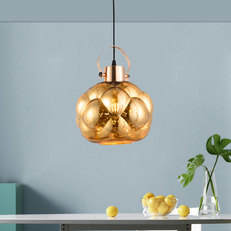 Modern Hand Blown Glass Pendant Light - Global 1-Light Ceiling Lamp For Dining Room Chrome/Gold/Rose