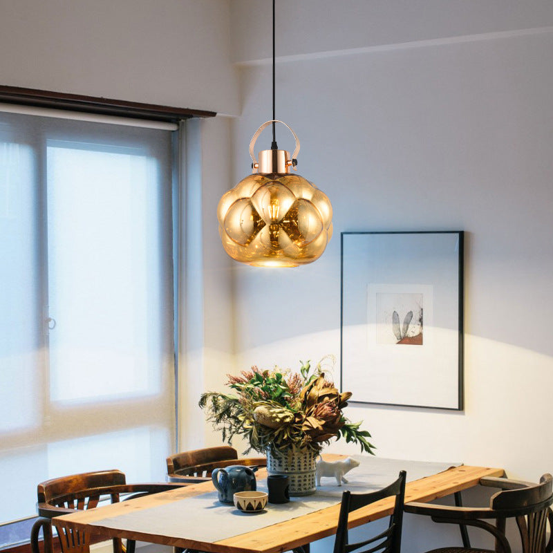 Modern Hand Blown Glass Pendant Light - Global 1-Light Ceiling Lamp For Dining Room Chrome/Gold/Rose