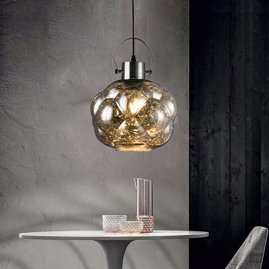Hand Blown Glass Pendant Light - Modern Global Design 1 Chrome/Gold/Rose Gold Ideal For Dining Room