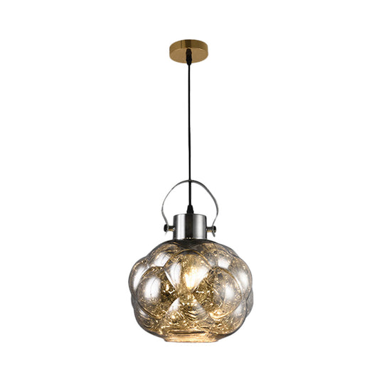 Modern Hand Blown Glass Pendant Light - Global 1-Light Ceiling Lamp For Dining Room Chrome/Gold/Rose