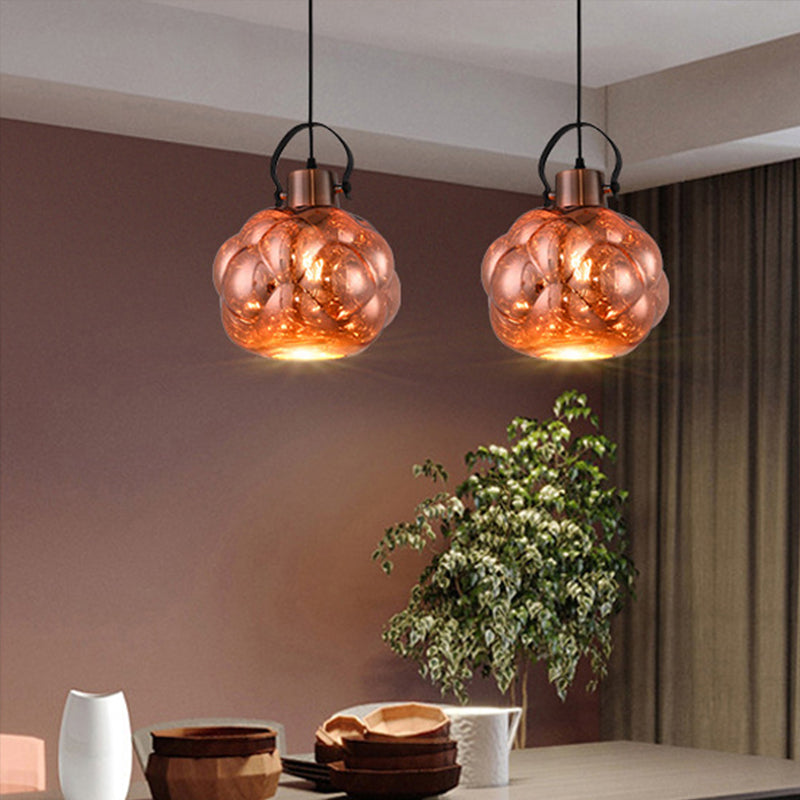 Modern Hand Blown Glass Pendant Light - Global 1-Light Ceiling Lamp For Dining Room Chrome/Gold/Rose