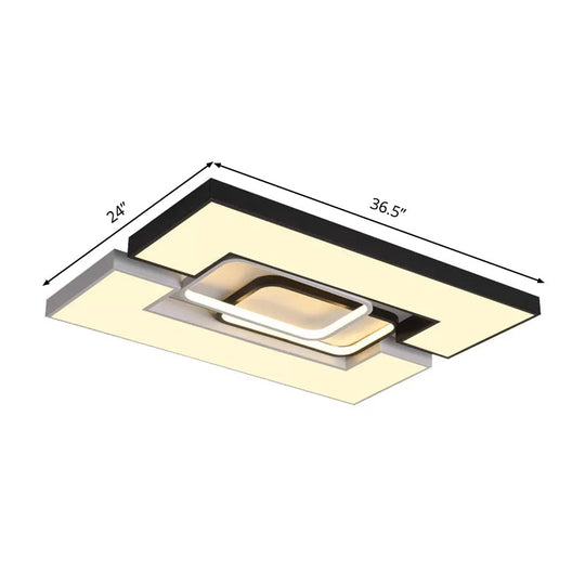 Modern Metal Square/Rectangular Flush Mount Lamp - Black/White 22/31.5 Wide Led Ceiling Fixture With