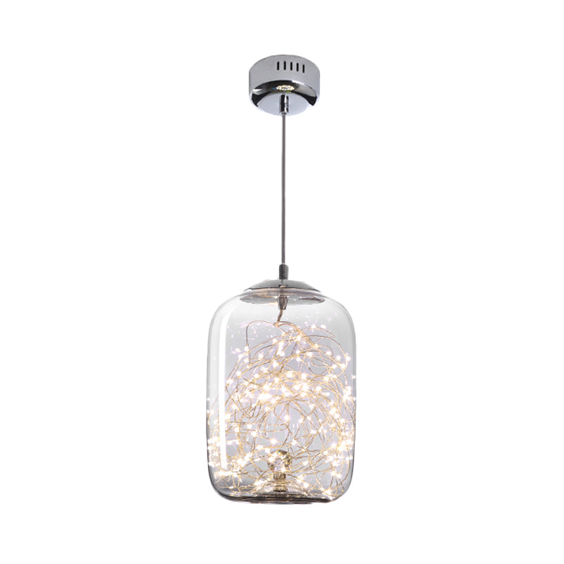Contemporary Led Pendant Light With Elegant Amber/Smoke Grey Glass Globe/Cylinder/Oval Design For