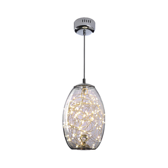 Contemporary Led Pendant Light With Elegant Amber/Smoke Grey Glass Globe/Cylinder/Oval Design For