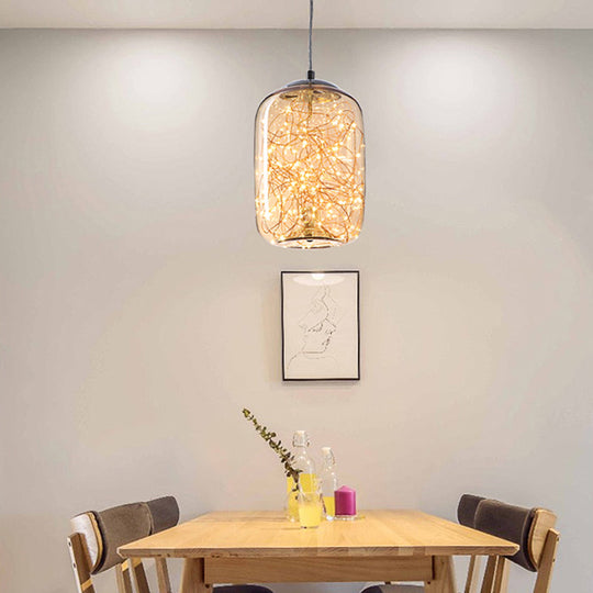 Contemporary Led Pendant Light With Amber/Smoke Grey Glass Globe/Cylinder/Oval - Ideal For Living
