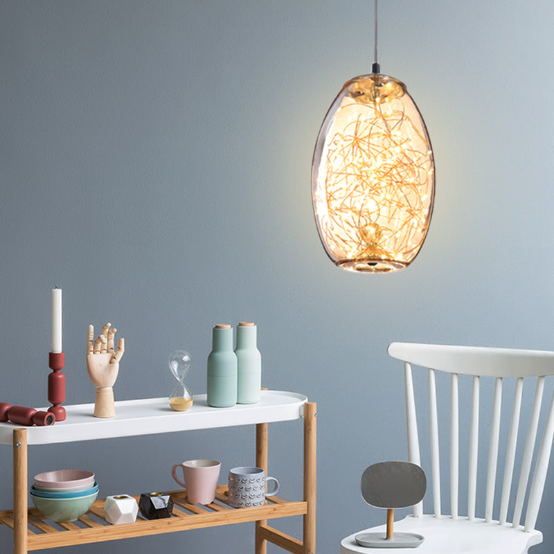 Contemporary Led Pendant Light With Amber/Smoke Grey Glass Globe/Cylinder/Oval - Ideal For Living
