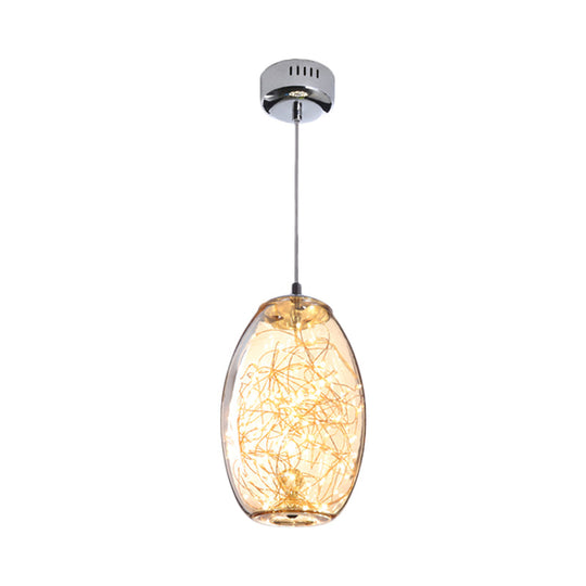 Contemporary Led Pendant Light With Elegant Amber/Smoke Grey Glass Globe/Cylinder/Oval Design For