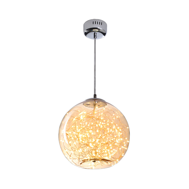 Contemporary Led Pendant Light With Amber/Smoke Grey Glass Globe/Cylinder/Oval - Ideal For Living