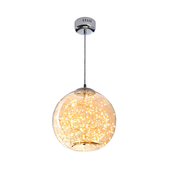 Contemporary Led Pendant Light With Elegant Amber/Smoke Grey Glass Globe/Cylinder/Oval Design For