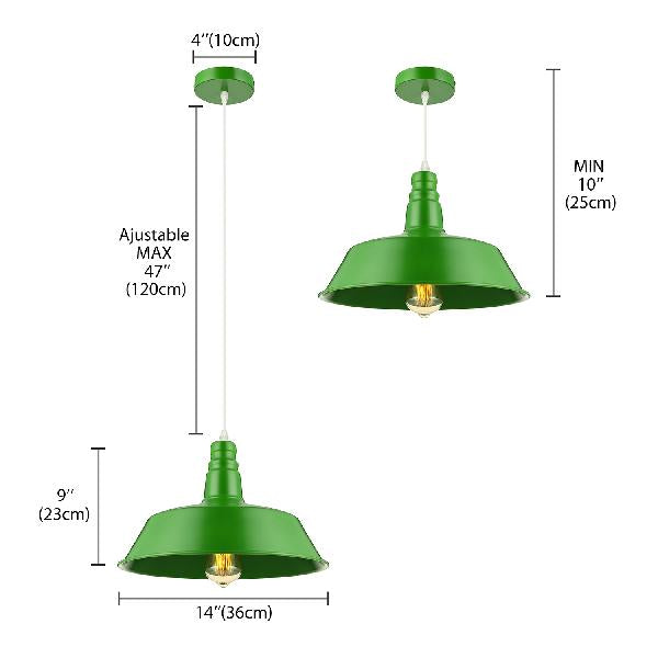 Barn Living Room Pendant Lighting - 10/14 Inch Wide Industrial Style Metal 1 Bulb Hanging Light