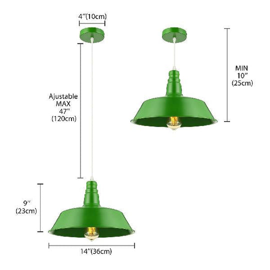 Barn Living Room Pendant Lighting - 10/14 Inch Wide Industrial Style Metal 1 Bulb Hanging Light