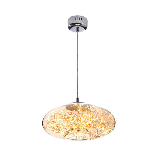 Contemporary Led Pendant Light With Amber/Smoke Grey Glass Globe/Cylinder/Oval - Ideal For Living