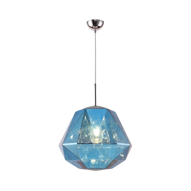 Contemporary 1-Light Pendant Lamp – Acrylic Shade In Black/Silver/Blue Diamond Ceiling Hanging Light