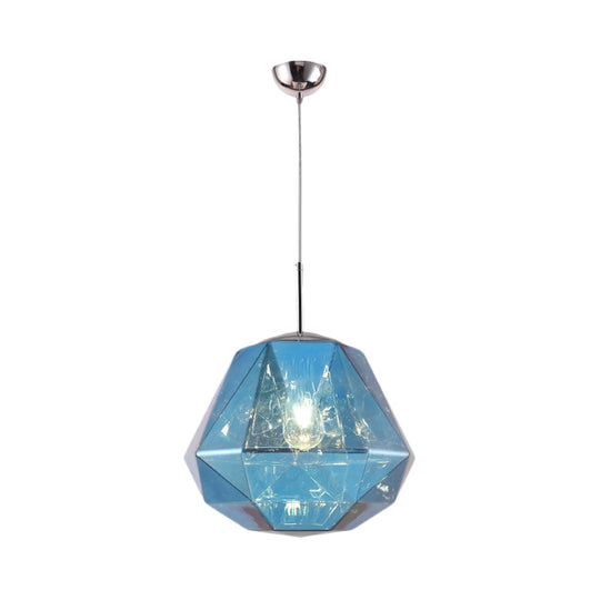 Modern Pendant Lamp With Acrylic Diamond Shade - Black/Silver/Blue