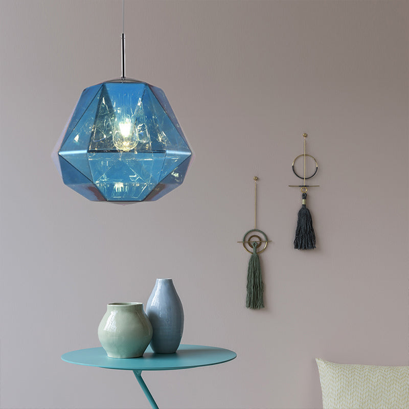 Contemporary 1-Light Pendant Lamp – Acrylic Shade In Black/Silver/Blue Diamond Ceiling Hanging Light
