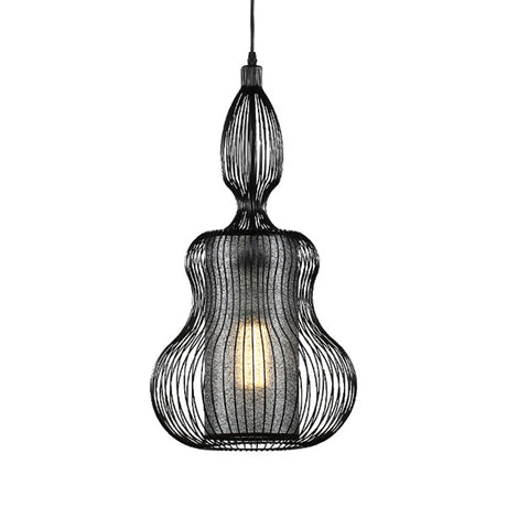 Gourd Cage Pendant Light - Simple Elegant Metal Hanging With Cylinder Shade Inside Black