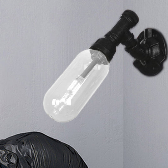 Industrial Black Wall Sconce With Clear Glass Light For Living Room / C