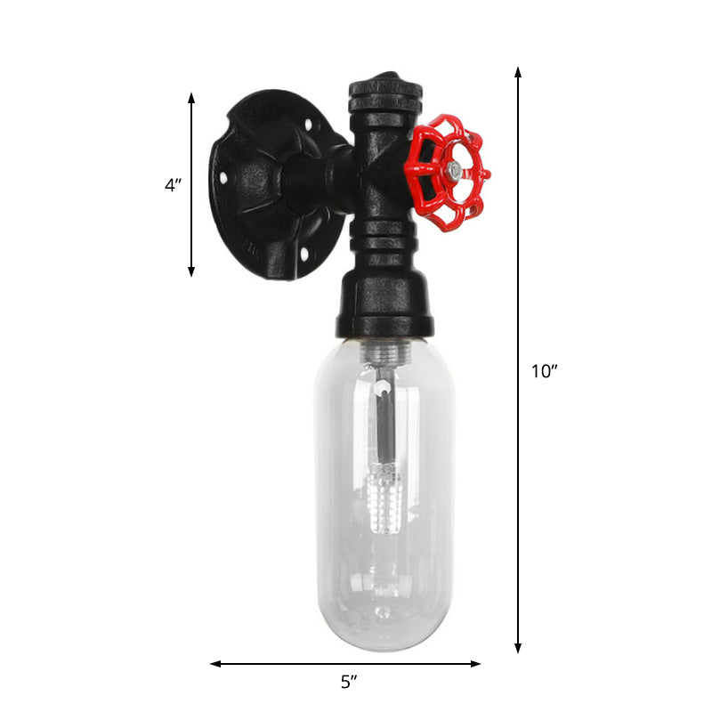Industrial Black Wall Sconce With Clear Glass Light For Living Room