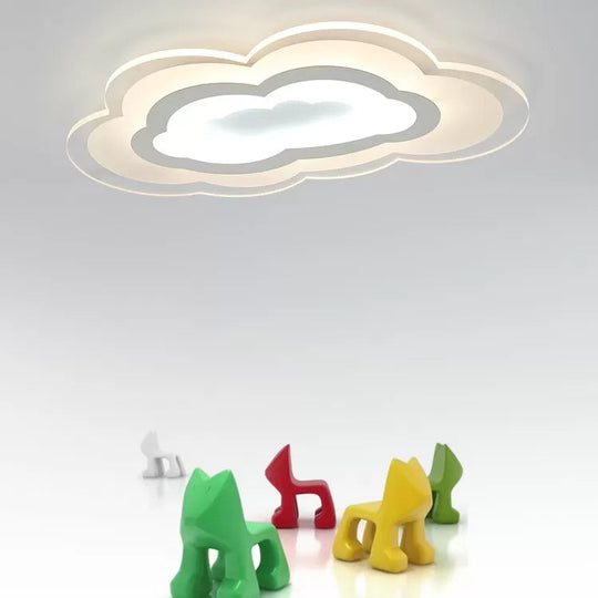 White Acrylic Cloud Ceiling Flush Mount Light With Simple Teen Style