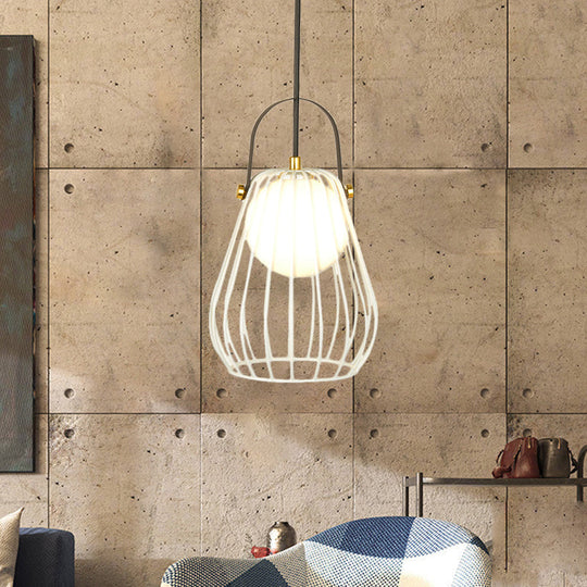 Gourd Cage Pendant Light Kit - Minimalist Metal Hanging Ceiling (1 Light) In Black/White/Rose Gold