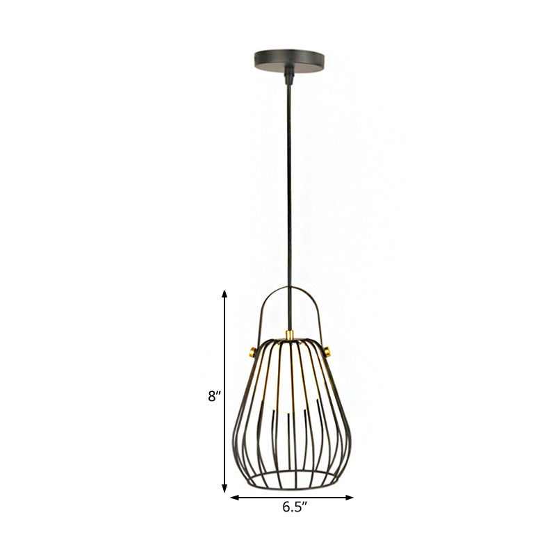 Gourd Cage Pendant Light Kit - Minimalist Metal Hanging Ceiling (1 Light) In Black/White/Rose Gold