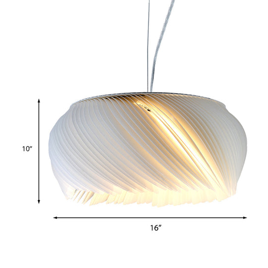 Simple White Drum Pendant Light For Living Room - 1-Light Plastic Hanging Fixture