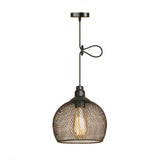 Industrial Wire Mesh Metal Pendant Light - Adjustable Height Black Finish