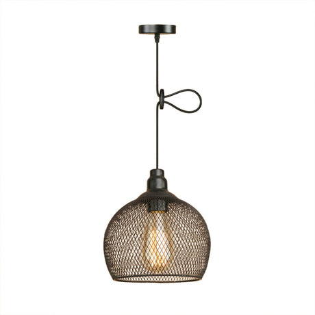 Industrial Wire Mesh Metal Pendant Light - Adjustable Height Black Finish