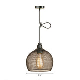 Industrial Wire Mesh Metal Pendant Light - Adjustable Height Black Finish