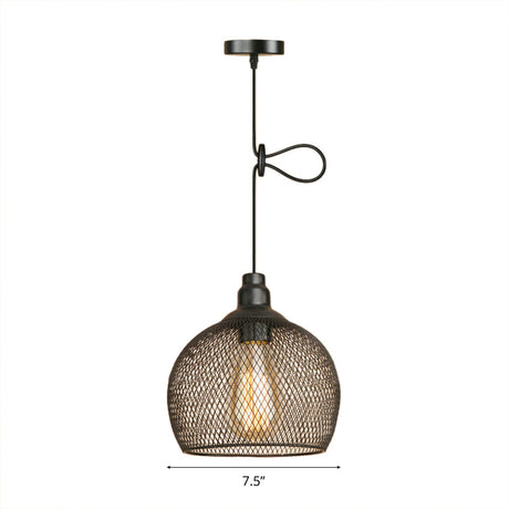 Industrial Wire Mesh Metal Pendant Light - Adjustable Height Black Finish