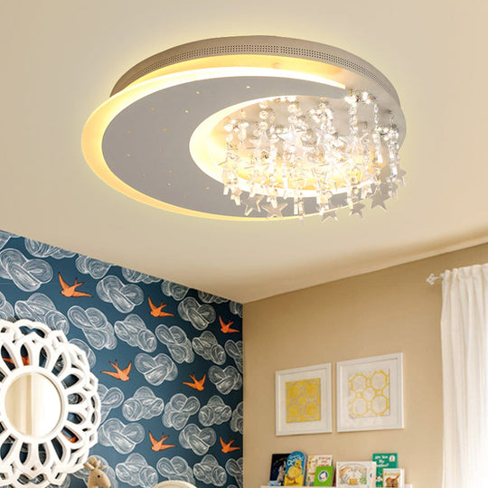 Crystal Deco Led Flushmount Ceiling Light For Kid’s Bedroom - Modern & White