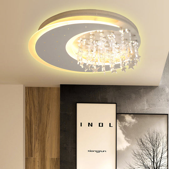 Crystal Deco Led Flushmount Ceiling Light For Kid’s Bedroom - Modern & White