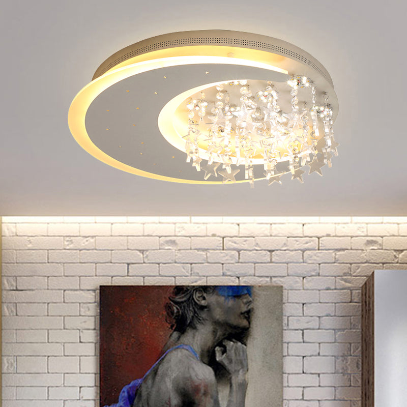 Crystal Deco Led Flushmount Ceiling Light For Kids Bedroom - Modern & White