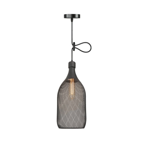 Industrial Wire Mesh Metal Pendant Light - Adjustable Height Black Finish / D