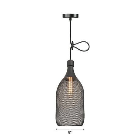Industrial Wire Mesh Metal Pendant Light - Adjustable Height Black Finish