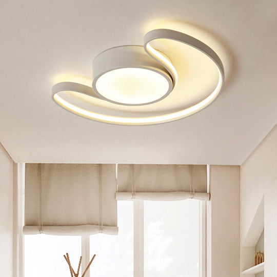 Kids Bedroom Simplistic Sun & Moon Led Ceiling Light - White Flushmount Style /
