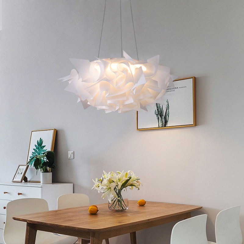 Modern Acrylic Dome Pendant Light - White/Brown 1-Light Ceiling With Flower Design White