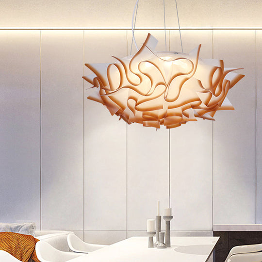 Flower Design Acrylic Dome Pendant Light - Modern Ceiling Fixture In White/Brown Brown