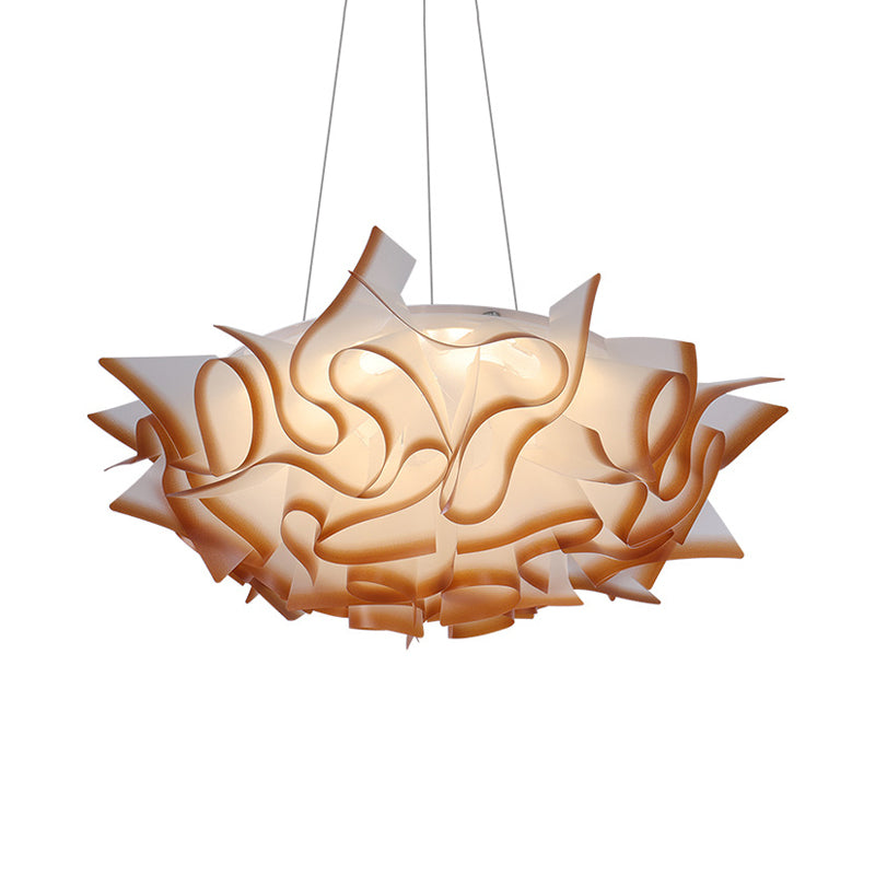 Flower Design Acrylic Dome Pendant Light - Modern Ceiling Fixture In White/Brown