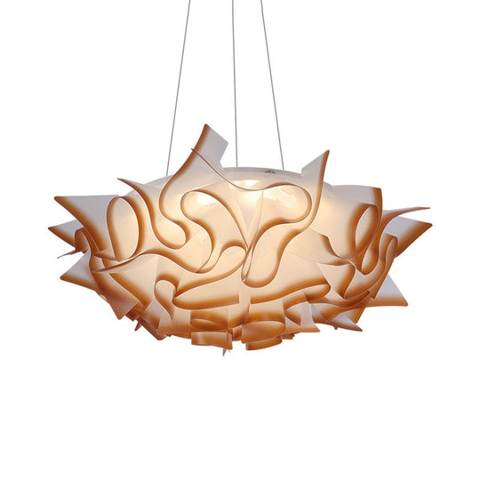 Modern Acrylic Dome Pendant Light - White/Brown 1-Light Ceiling With Flower Design