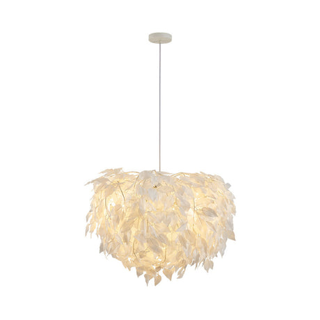 Modern White Leaf Pendant Lamp 1-Light Fabric Hanging Light For Bedroom - 19.5/23.5/27.5 Wide